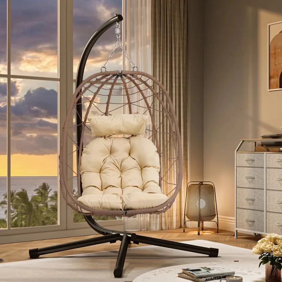 BOXED COLONA RATTAN SWING EGG CHAIR WITH STAND (1 BOX)