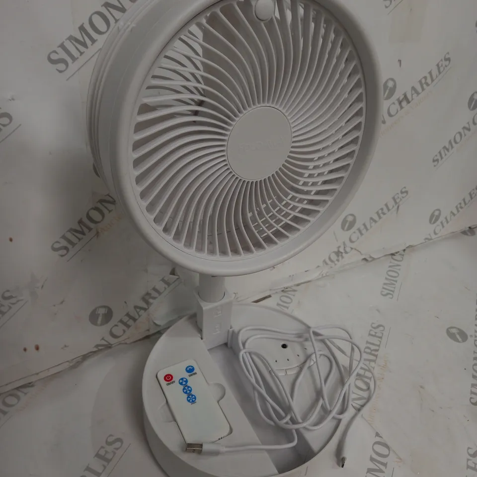 BOXED BELL & HOWELL OSCILLATING FOLDING RECHARGEABLE FAN, WHITE