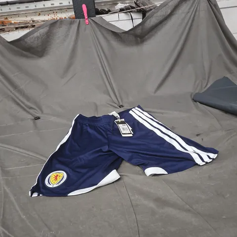 ADIDAS SCOTLAND  FOOTBALL SHORTS – NAVY WITH CREST PATCH, (USA L / CDN L)