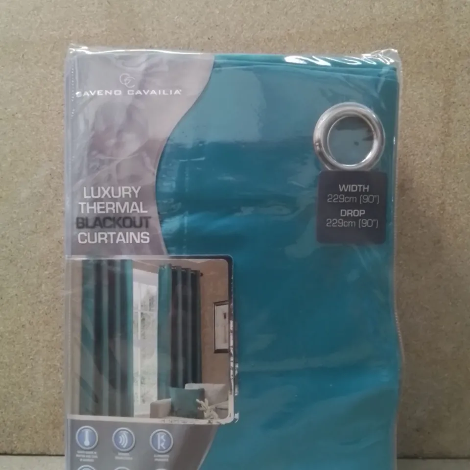 BRAND NEW GAVENO CAVAILIA LUXURY THERMAL BLACKOUT CURTAINS 229CM X 229CM - TEAL GREEN