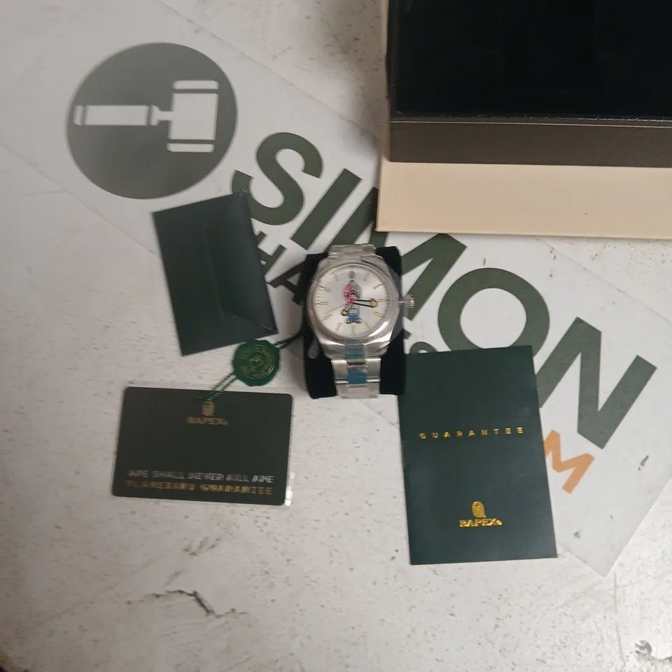 BAPEX CARTOON DIAL STAINLESS STEEL WRISTWATCH IN PRESENTATION BOX 