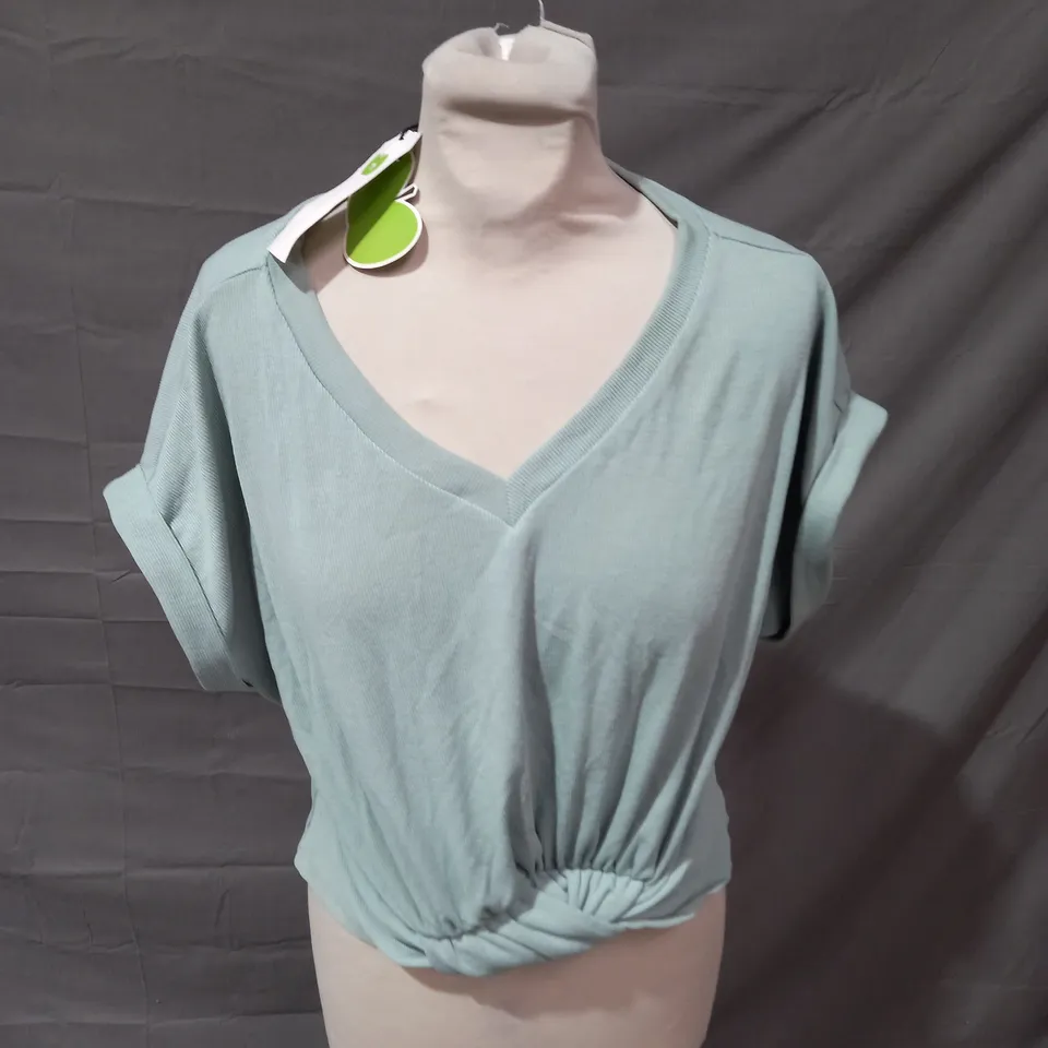 CIDER  TEAL V NECK CROPPED TOP - XL