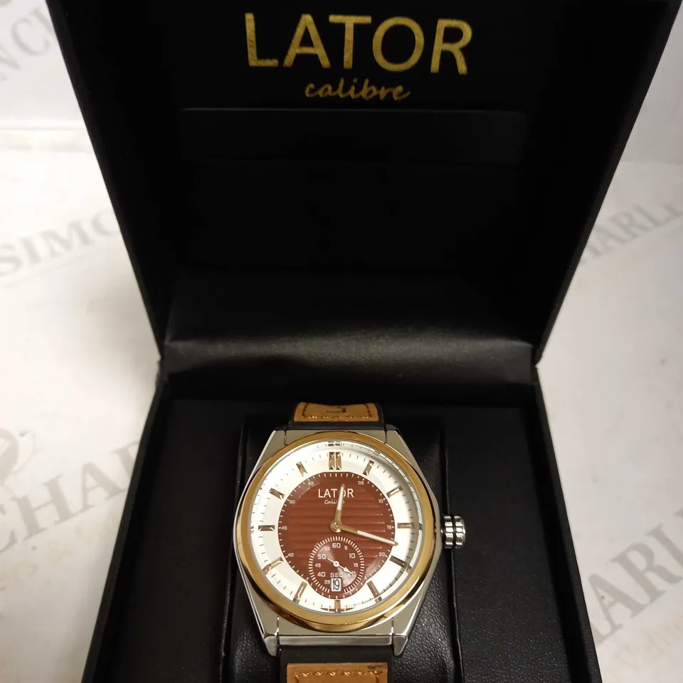 LATOR CALIBRE BROWN TWO-TONE DIAL RUBBER STRAP WRISTWATCH RRP £640
