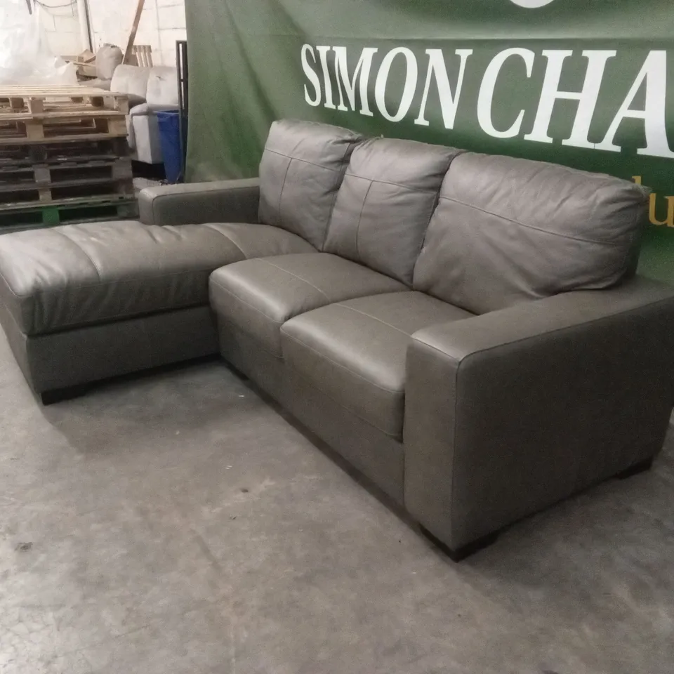 HAMPSHIRE ITALIAN LEATHER LEFT HAND 3 SEATER CHAISE - VINTAGE GREY RRP £1699