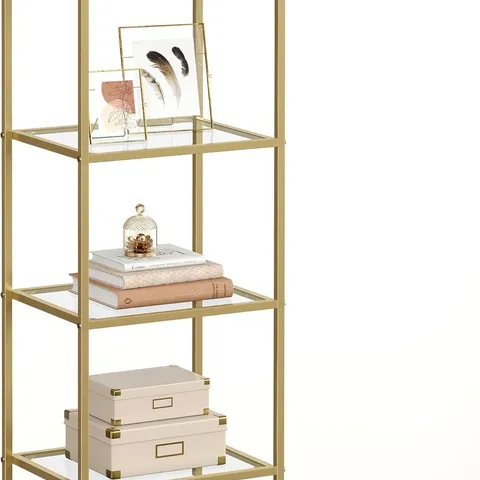 BOXED VASAGLE 4-TIER GLASS SHELF, BOOKSHELF, STORAGE RACK