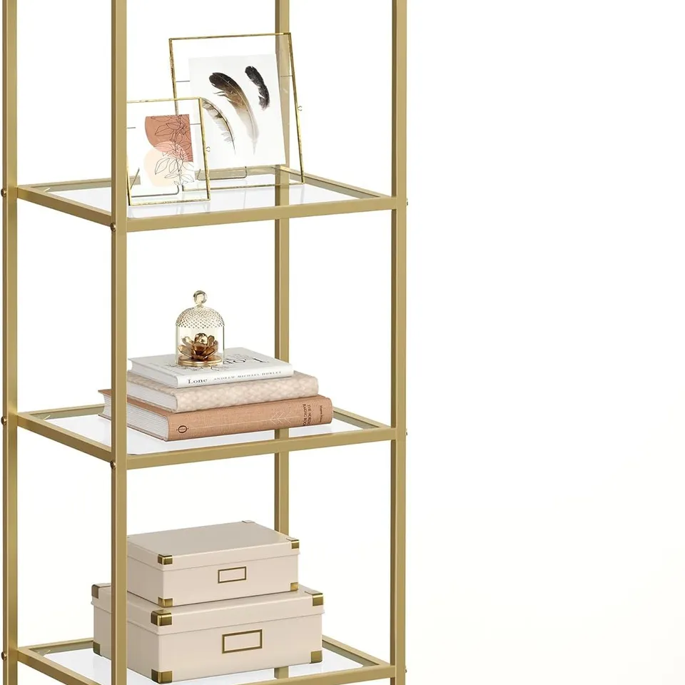 BOXED VASAGLE 4-TIER GLASS SHELF, BOOKSHELF, STORAGE RACK