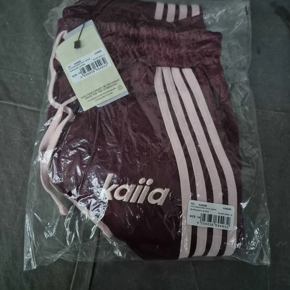 BAGGED KAIA EMBROIDERED TRICOT JOGGERS – BURGUNDY & PINK, UK 14