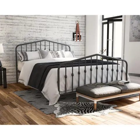 BOXED DOUBLE BED GREY BUSHWICK METAL BED FRAME