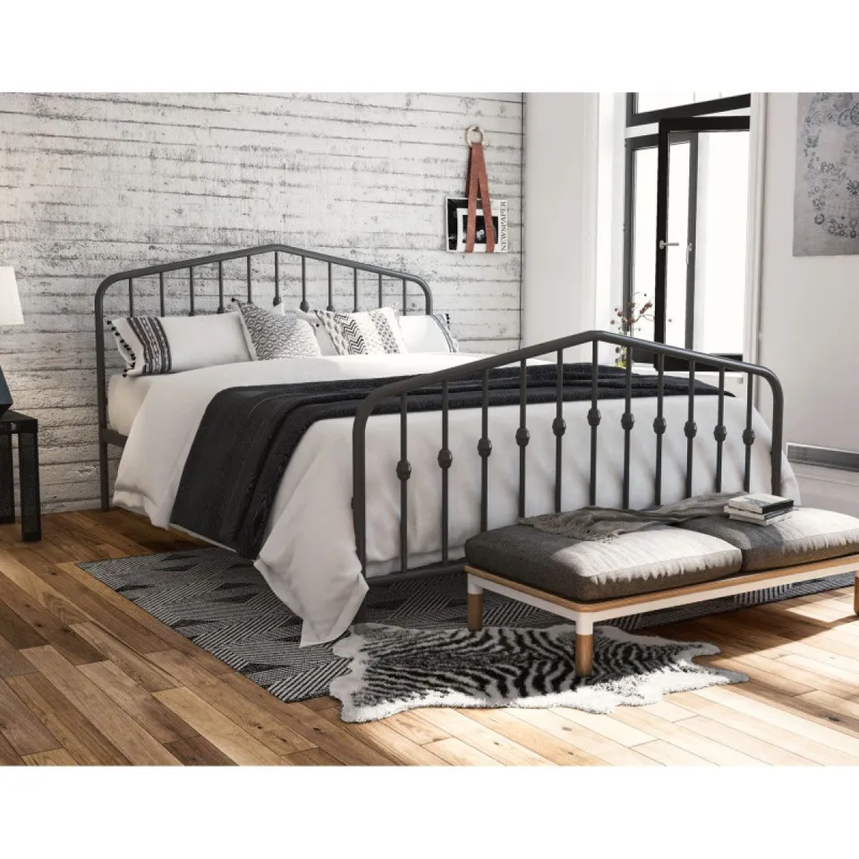 BOXED DOUBLE BED GREY BUSHWICK METAL BED FRAME