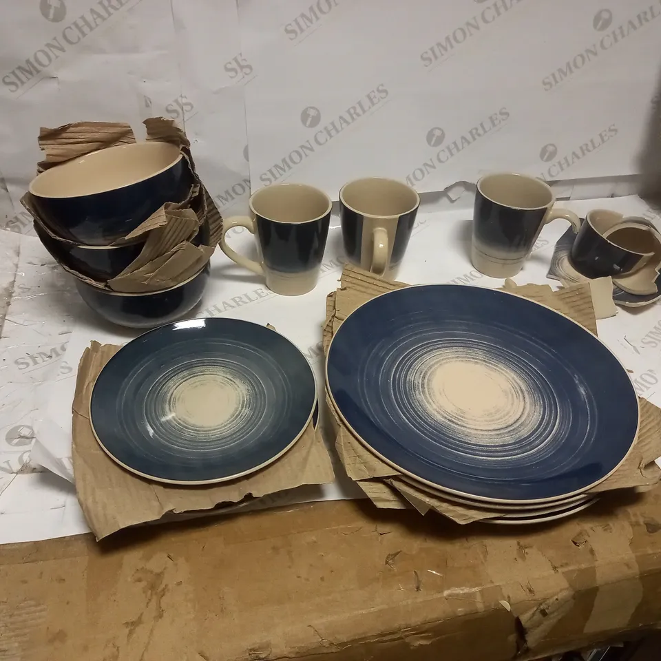PREMIER HOUSEWARES BLUE 16-PIECE STONEWARE DINNER SET RRP £55