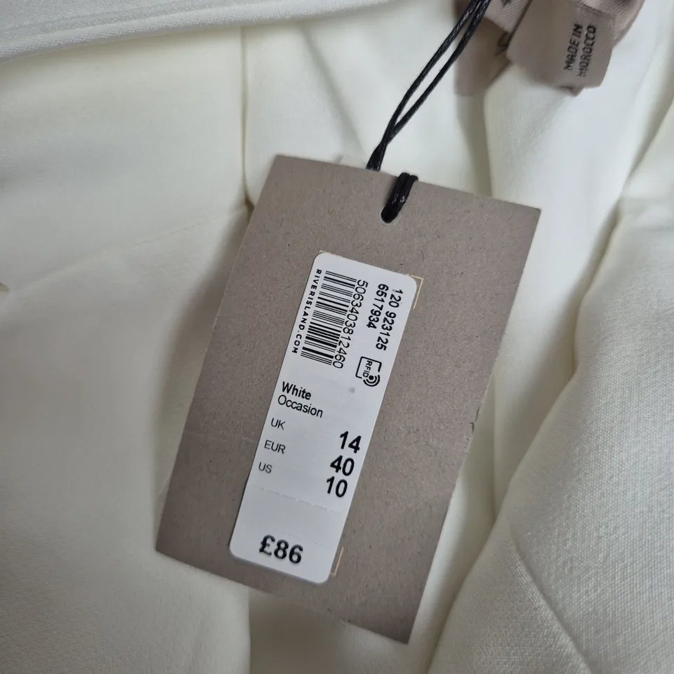RIVER ISLAND STUDIOS WHITE DOUBLE-BREASTED COAT – UK 14 (OCCASION)