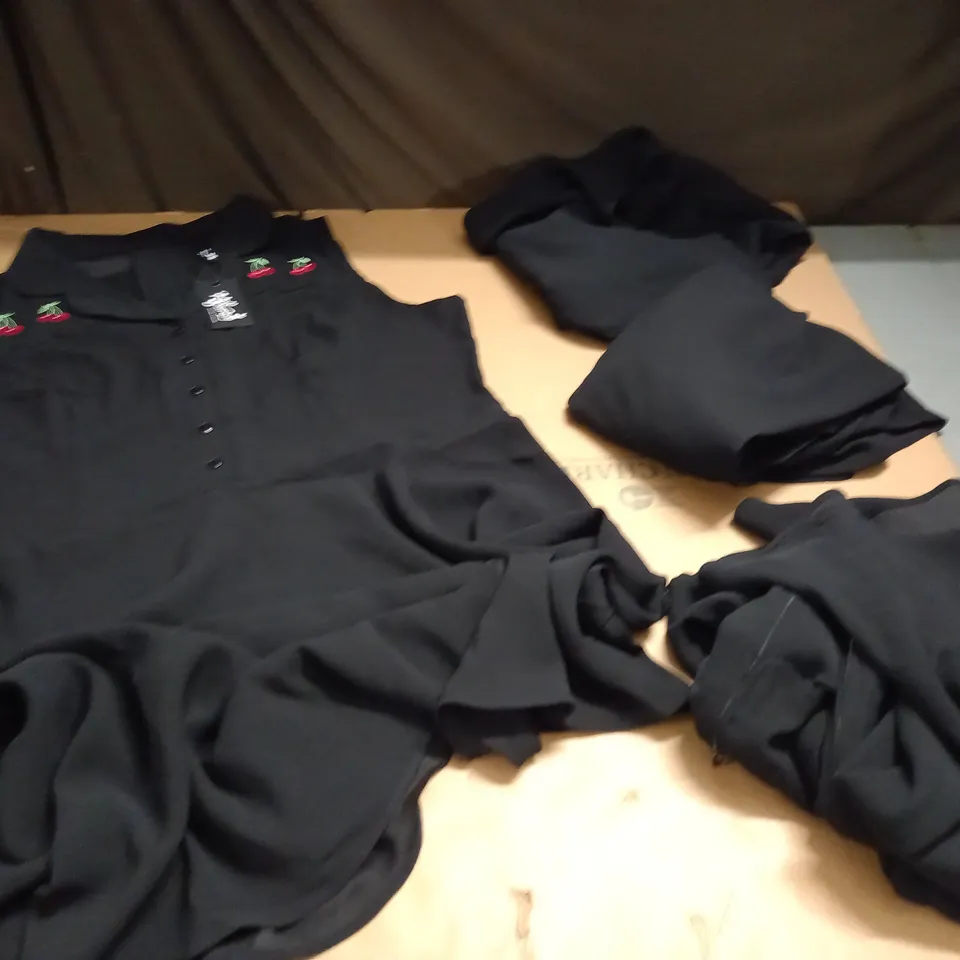 LOT OF 4 HELL BUNNY CHERRY EMBROIDERED BLACK DRESSES - VARIOUS SIZES