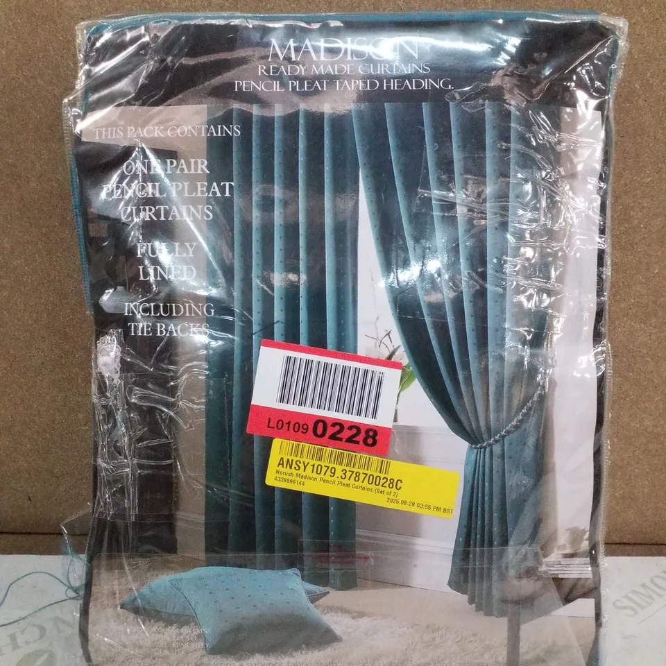 NORUSH MADISON PENCIL PLEAT CURTAINS - 229×274CM - TEAL (SET OF 2)