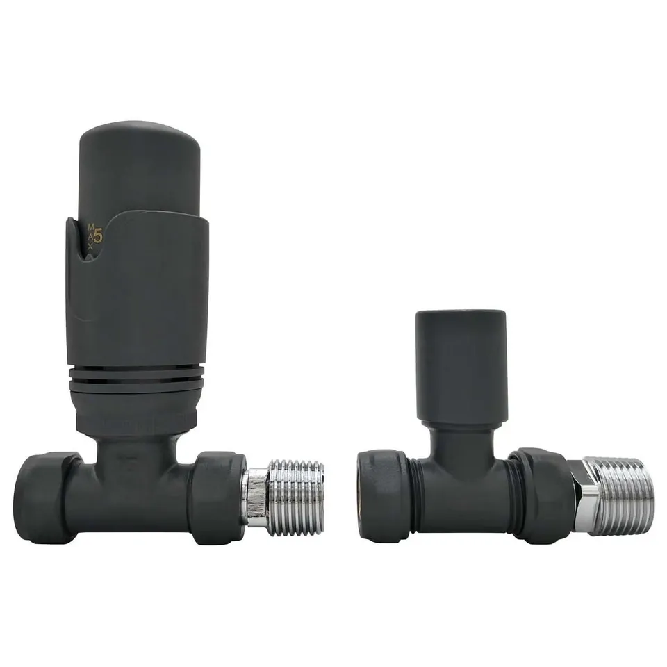 BAGGED ANTHRACITE THERMOSTATIC STRAIGHT RADIATOR VALVES