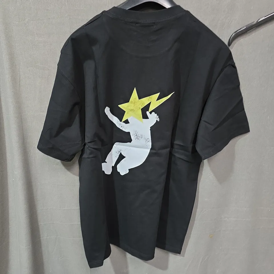 BAPE BLACK T-SHIRT WITH WHITE APE PRINT – SIZE UK L (L)