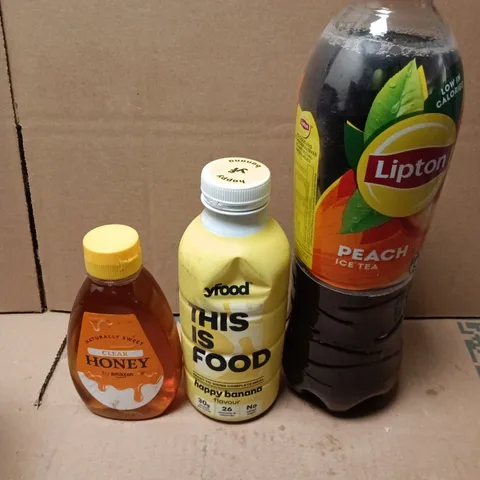 APPROXIMATELY 10 ASSORTED FOOD/DRINK PRODUCTS TO INCLUDE HONEY, LIPTON, YFOOD ETC 