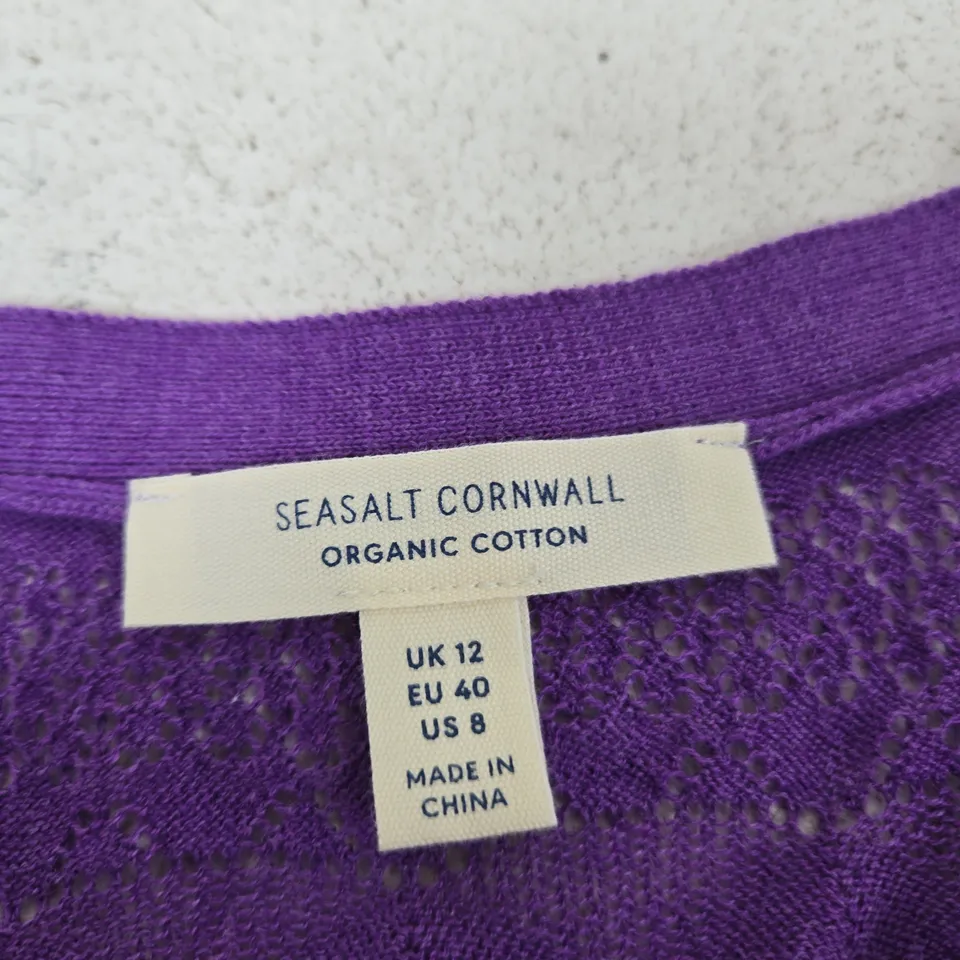 SEASALT CORNWALL ORGANIC COTTON CARDIGAN – PURPLE – UK 12
