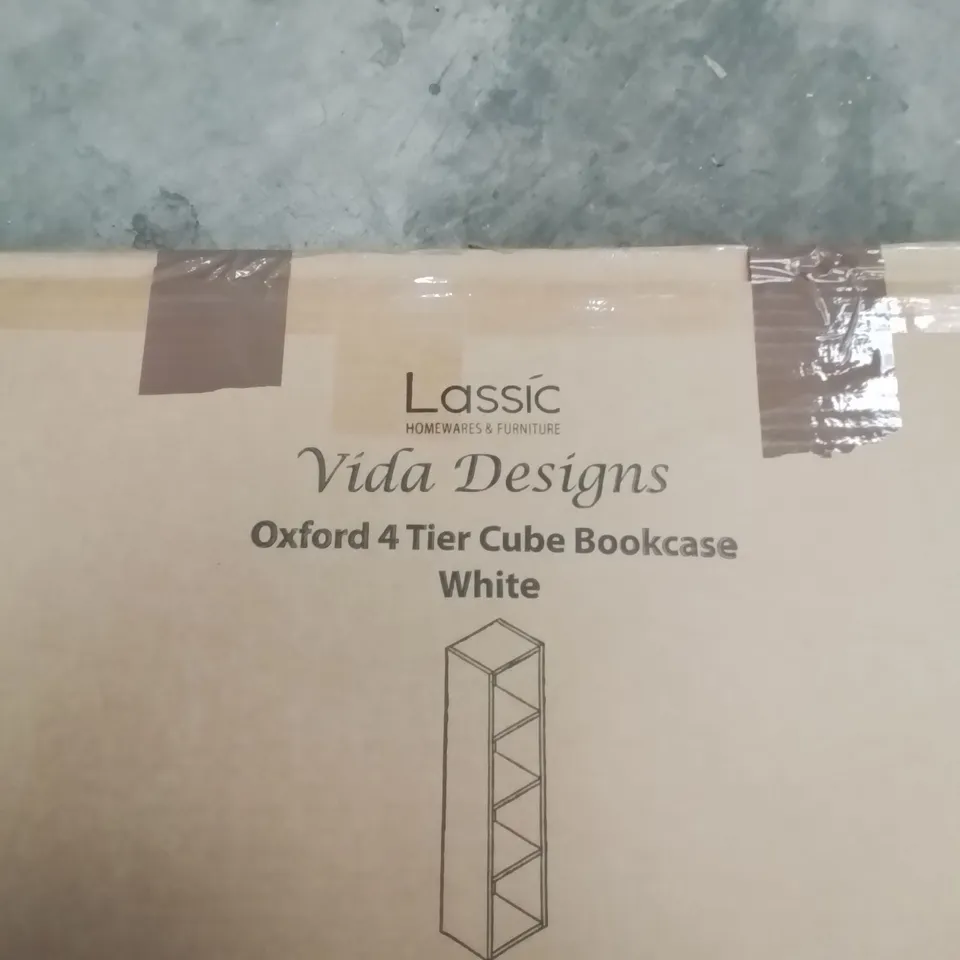 BOXED VIDA DESIGNS OXFORD 4 TIER CUBE BOOKCASE - WHITE (ONE BOX)
