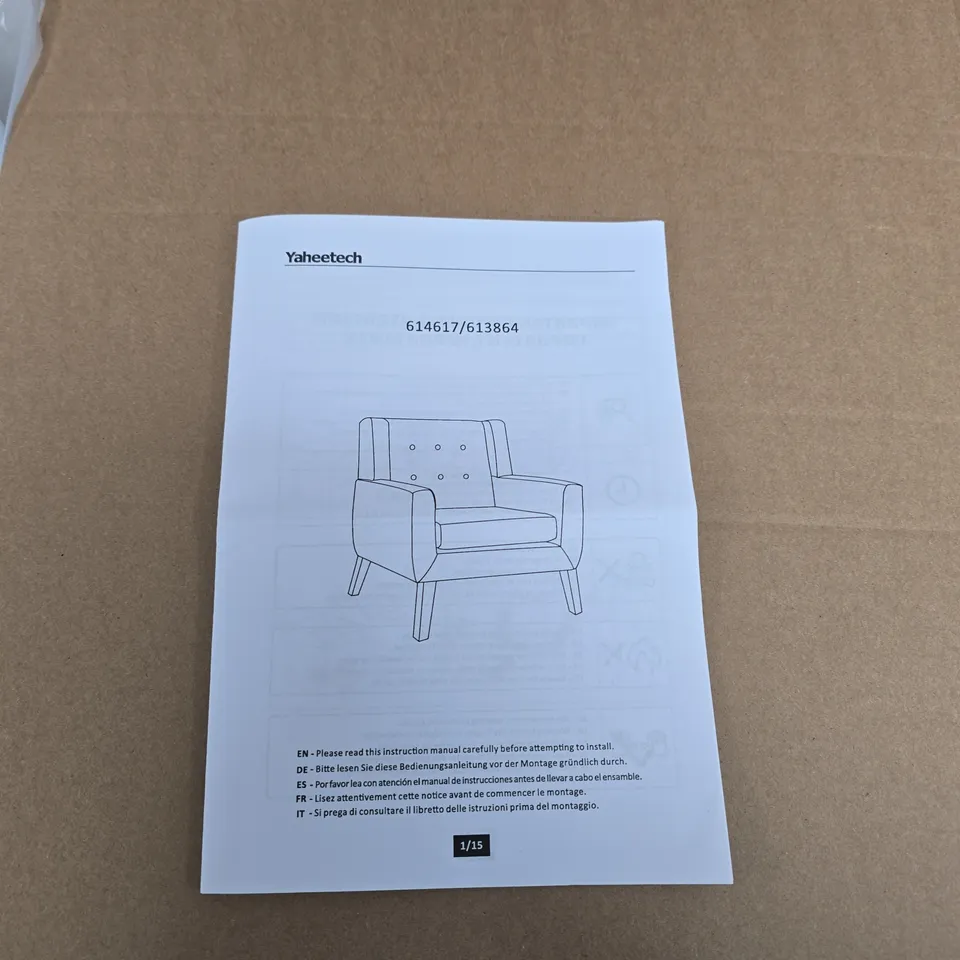 YAHEETECH ARMCHAIR – LIGHT GREY UPHOLSTERY, BOXED