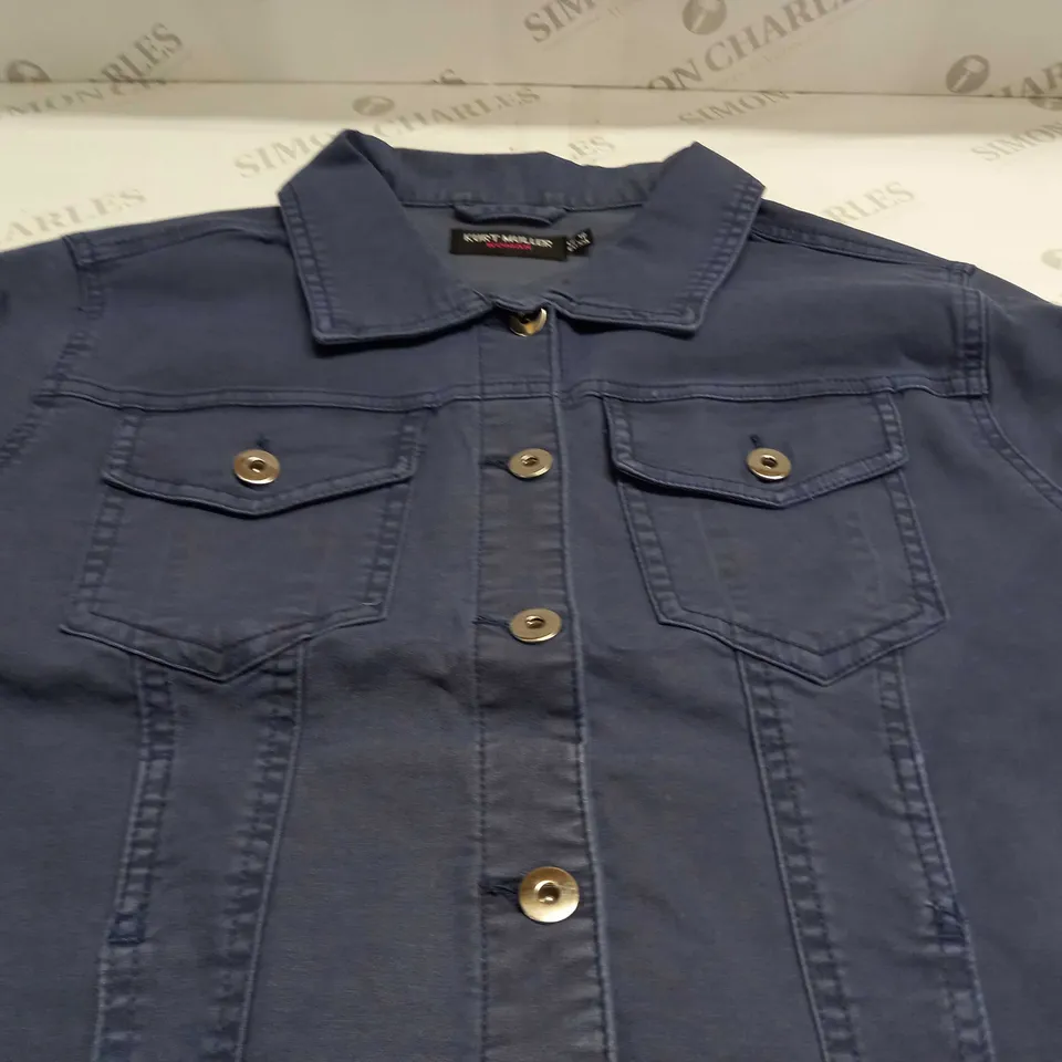 KURT MULLER WOMAN CROP FAUX DENIM JACKET IN NAVY - UK 10