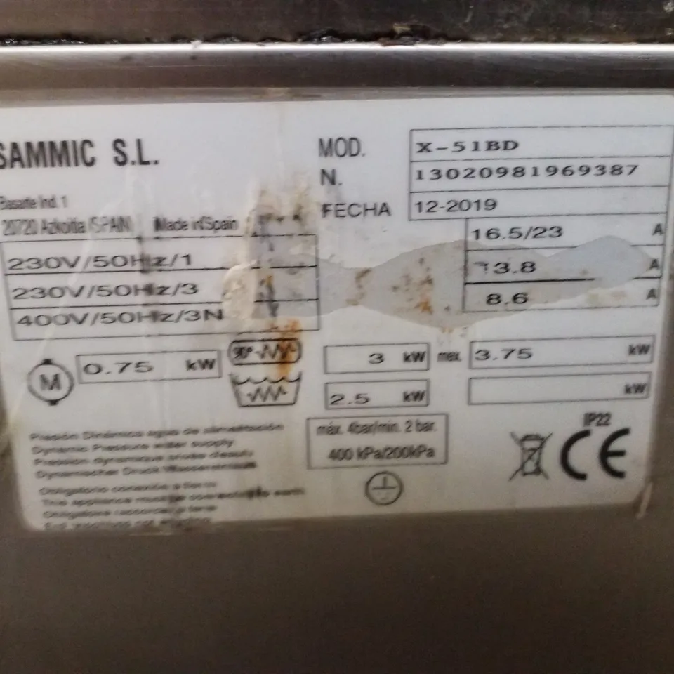 SAMMIC X-51BD CABINET DISHWASHER