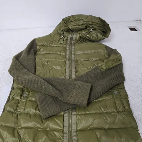 MONCLER OLIVE GREEN QUILTED JACKET WITH KNIT SLEEVES - SIZE UNSPECIFIED 