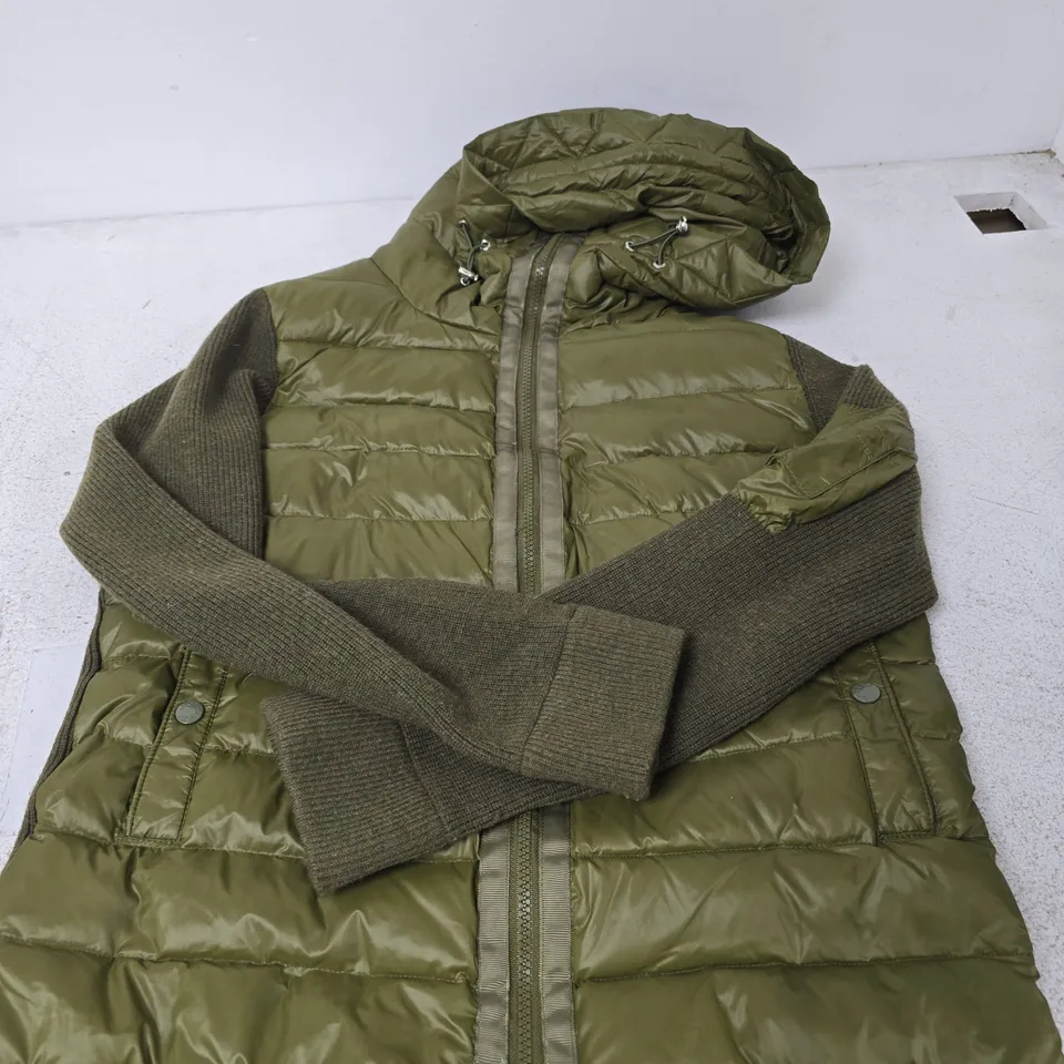 MONCLER OLIVE GREEN QUILTED JACKET WITH KNIT SLEEVES - SIZE UNSPECIFIED