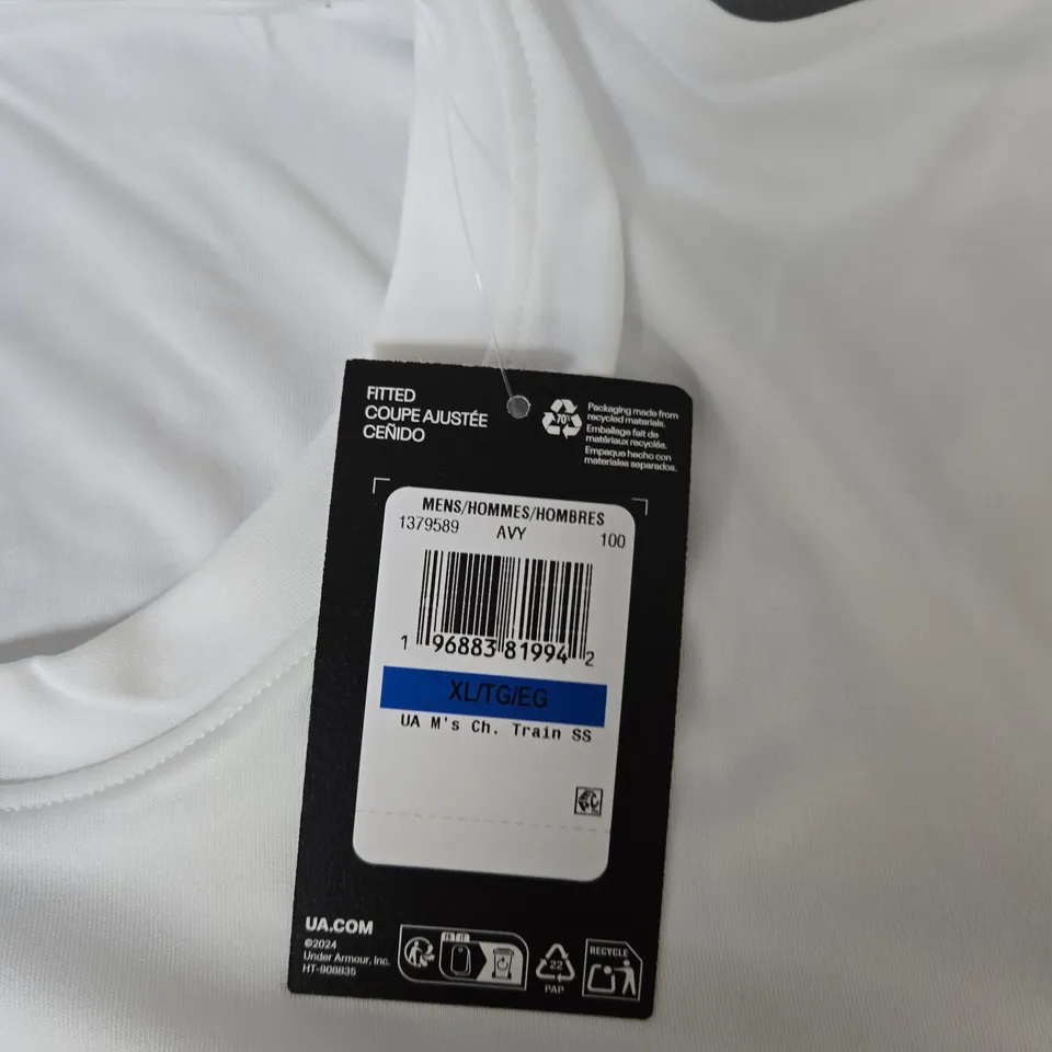 UNDER ARMOUR MEN'S WHITE FITTED T-SHIRT – XL