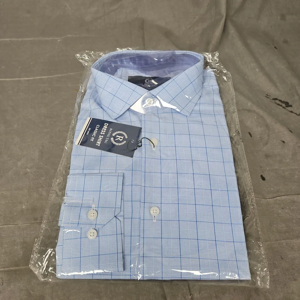 ROYAL TAG CLASSIC FIT BUSINESS CASUAL SHIRT IN BLUE GRID MIX SIZE 15.5