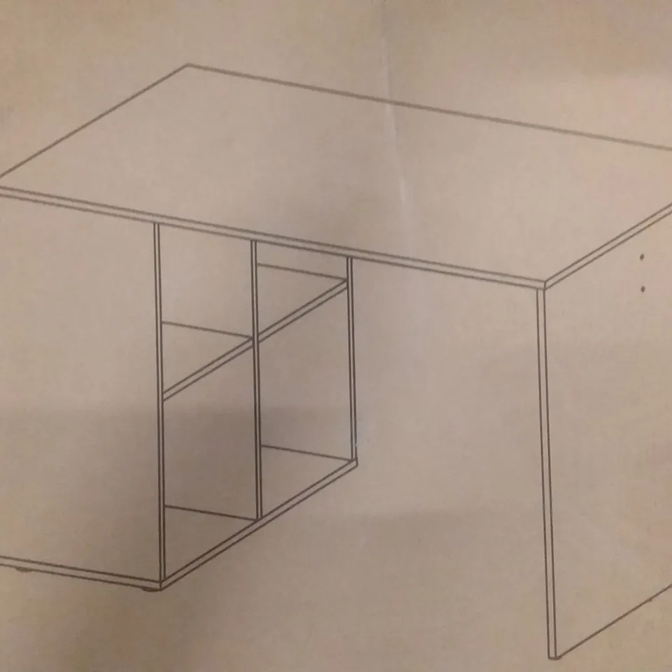 BOXED DESIGNER DESK WITH A SHELVING UNIT IN SAND OAK 