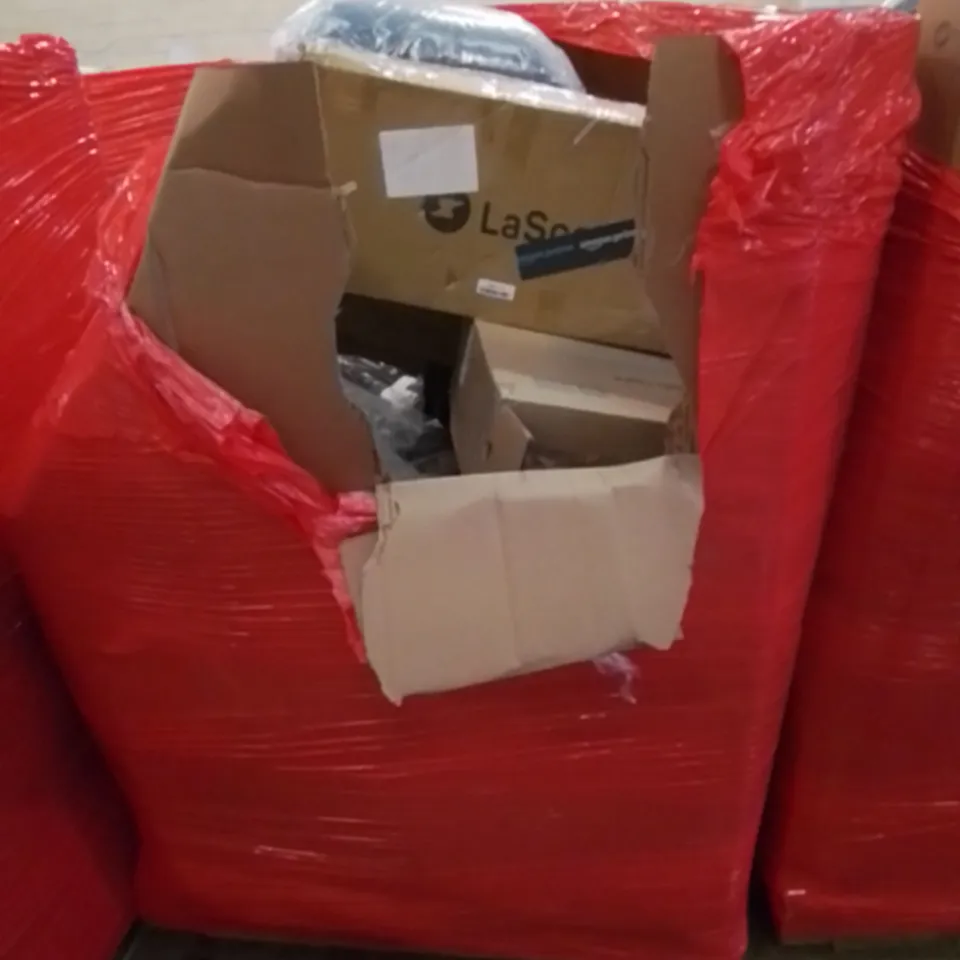 PALLET CONTAINING ASSORTED HOUSEHOLD & HOME IMPROVEMENT PRODUCTS. INCLUDES KIDS PLAY WORK BENCH, AIR MATTRESS, CEILING FANS WITH LIGHT, FURNITURE ETC