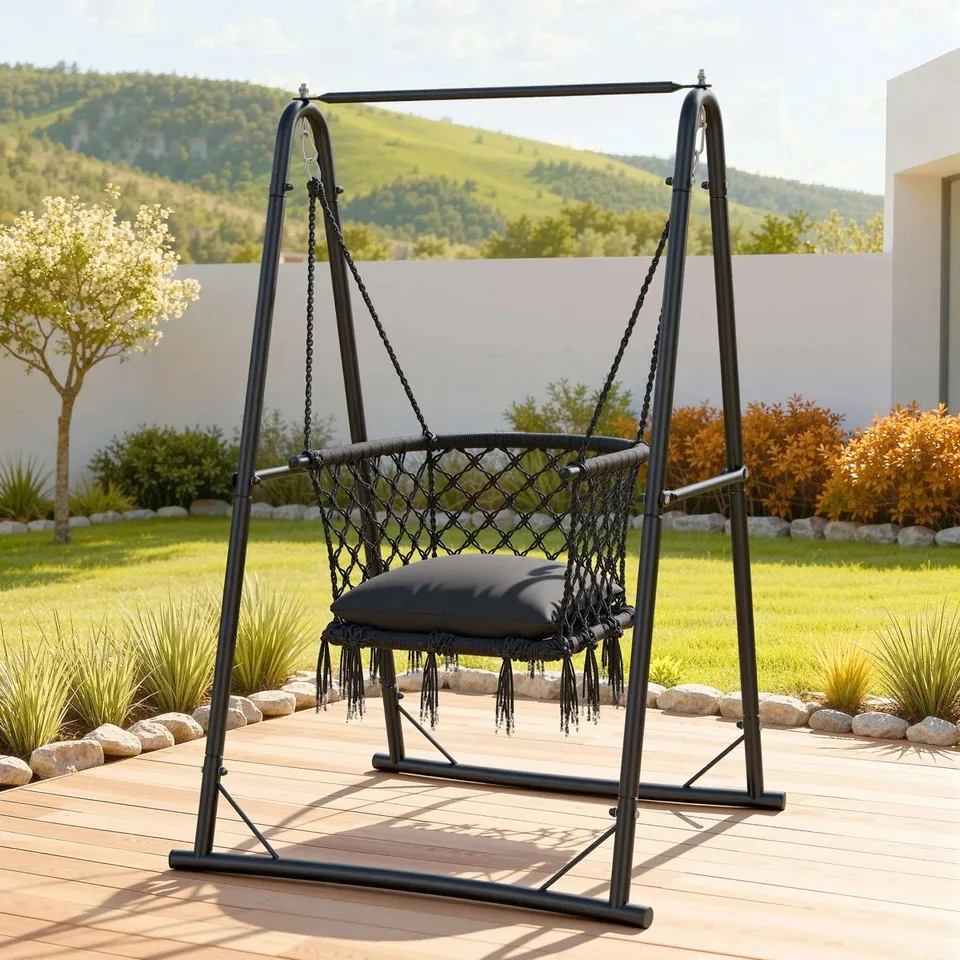 BOXED HANGING CHAIR WITH STAND, 105x93x160cm HAMMOCK SWING CHAIR (1 BOX)