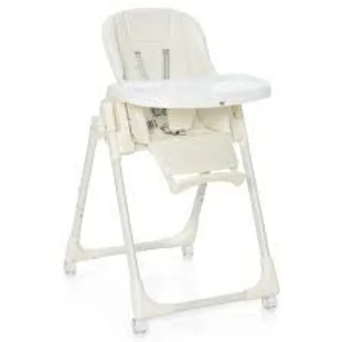BOXED FOLDING ADJUSTABLE HIGH CHAIR WITH 5 RECLINE POSITIONS FOR BABIES TODDLERS-BEIGE