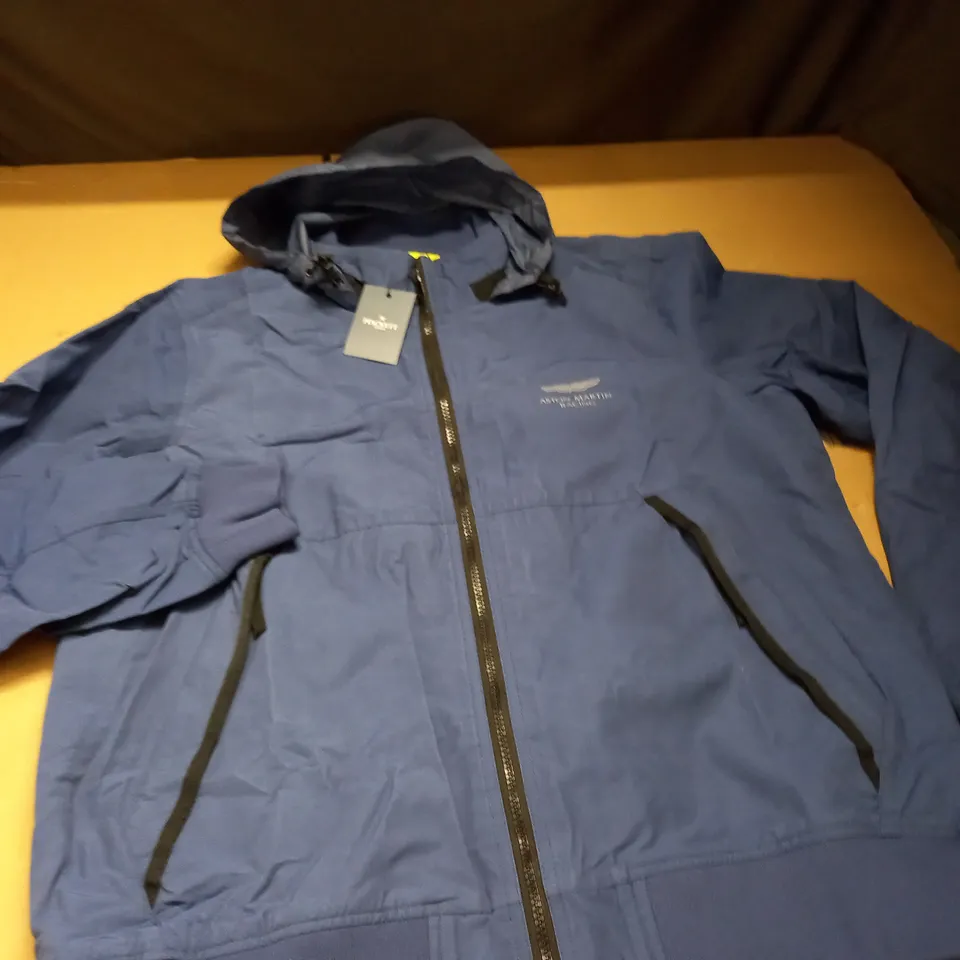 HACKETT ASTON MARTIN RACING BRANDED ZIP THROUGH COAT IN BLUE - L