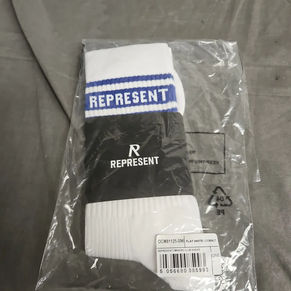 REPRESENT OWNERS CLUB SOCKS – FLAT WHITE / COBALT ONE SIZE