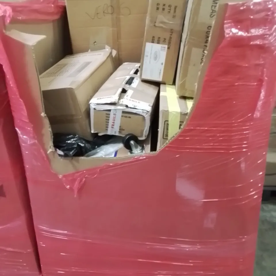 PALLET CONTAINING VARIOUS ASSORTED BOXED HOUSEHOLD ITEMS TO INCLUDE: AIR COOLER, CEILING FAN, FOOD DISPLAY WARMER AND LOTS MORE UNMARKED BOXED ITEMS 