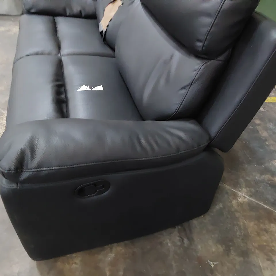 DESIGNER MANUAL RECLINING THREE SEATER SOFA BLACK FAUX LEATHER 