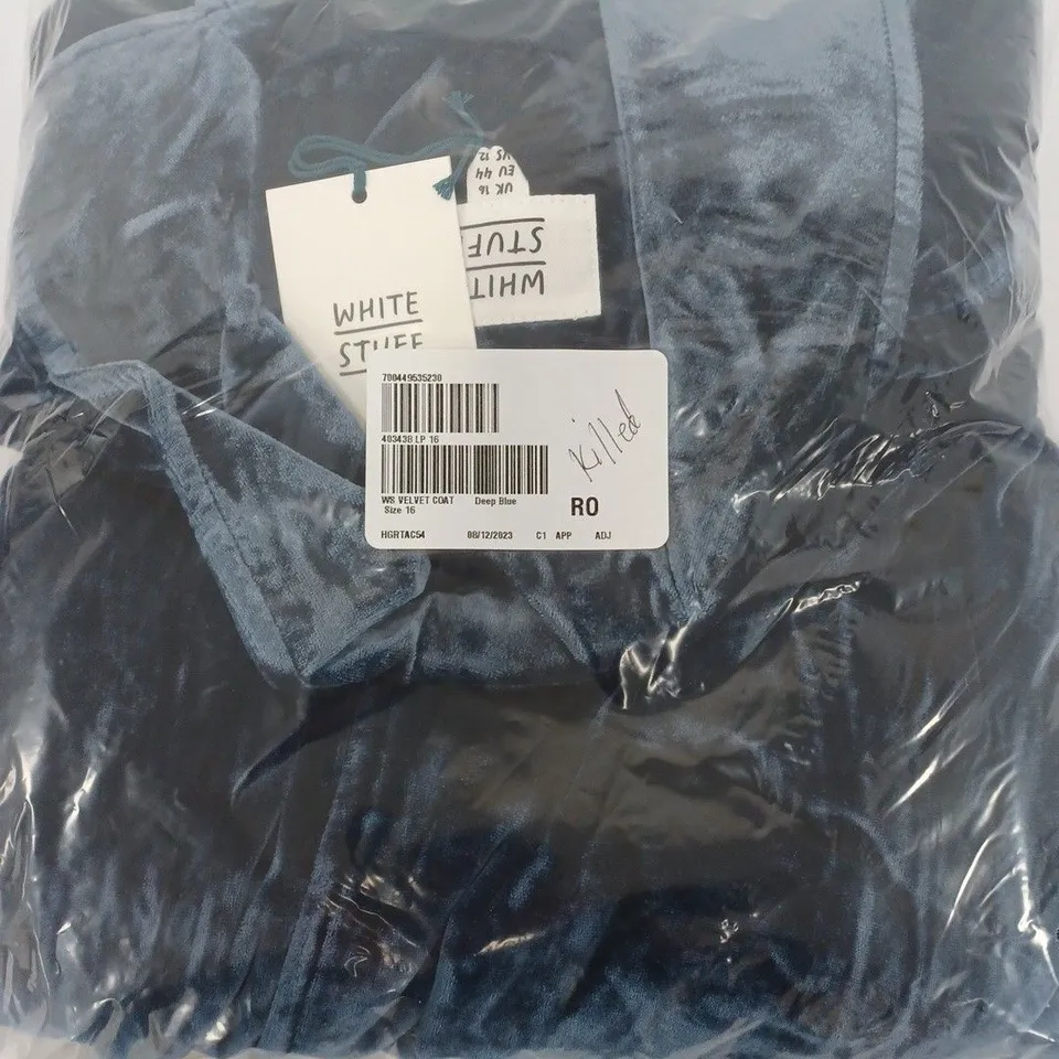 WHITE STUFF VELVET COAT IN DEEP BLUE - SIZE 16