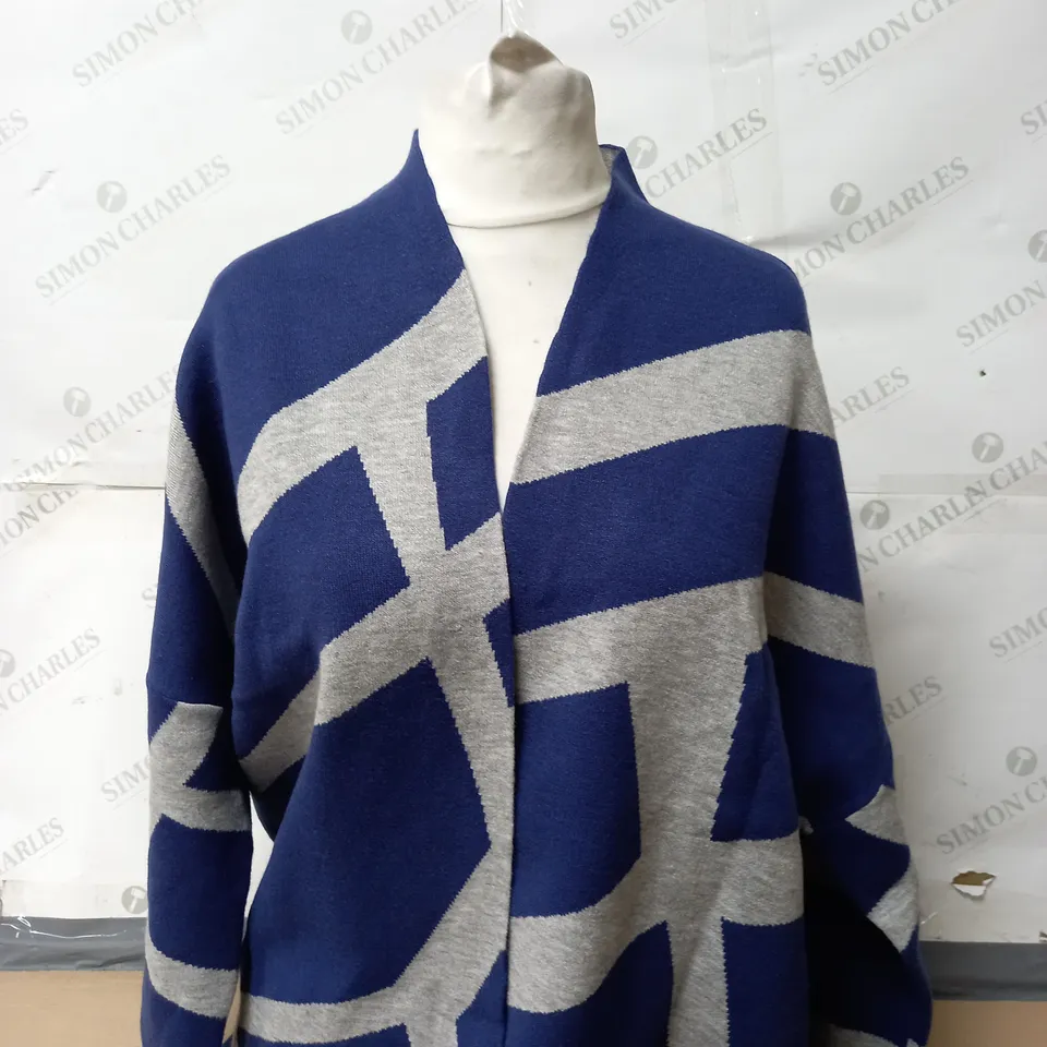 WYNNE LAYERS OPEN FRONT CARDIGAN IN TWILIGHT BLUE, HEATHER GREY SIZE LARGE 
