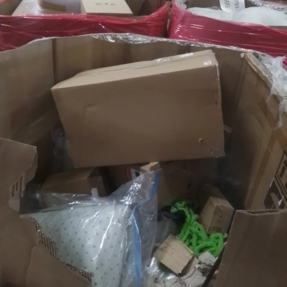 PALLET OF ASSORTED HOUSEHOLD GOODS AND FURNITURE TO INCLUDE;COMFEE MINIATURE DISH WASHER, DONYER POWER CONVECTOR HEATER, SHERPA SOFA COVER 2 SEATER ETC 