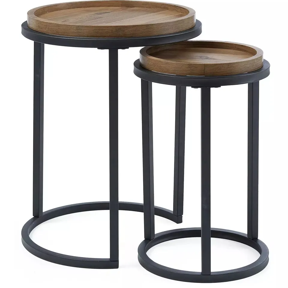 HARLEM ROUND NEST OF 2 TABLES - MID OAK