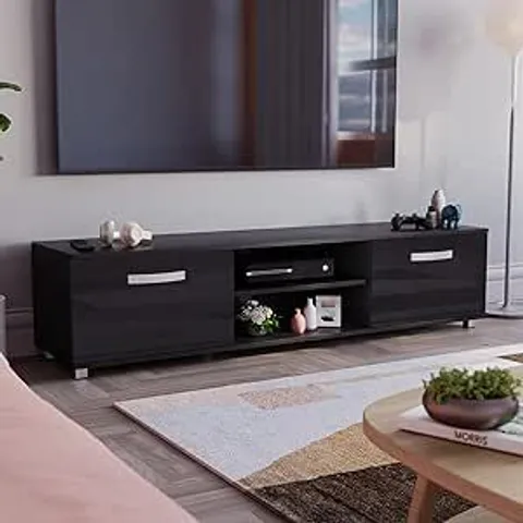 BOXED COSMO 2 DOOR TV UNIT, 160cm - BLACK (1 BOX)