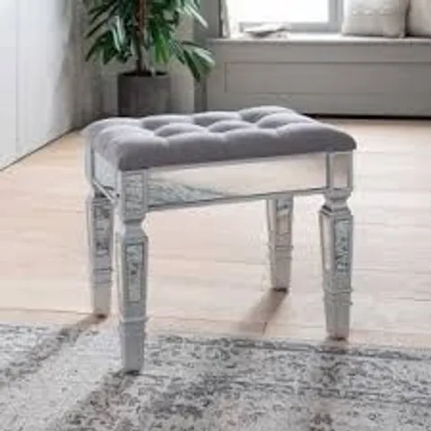 BRAND NEW BOXED HOMESDIRECT365 GREY MIRRORED BUTTON PRESSED STOOL
