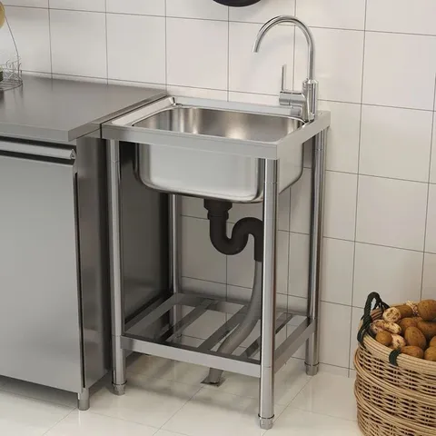 BOXED LEMING STAINLESS STEEL COMMERCIAL SINK WITH FAUCET AND SHELF (1 BOX)
