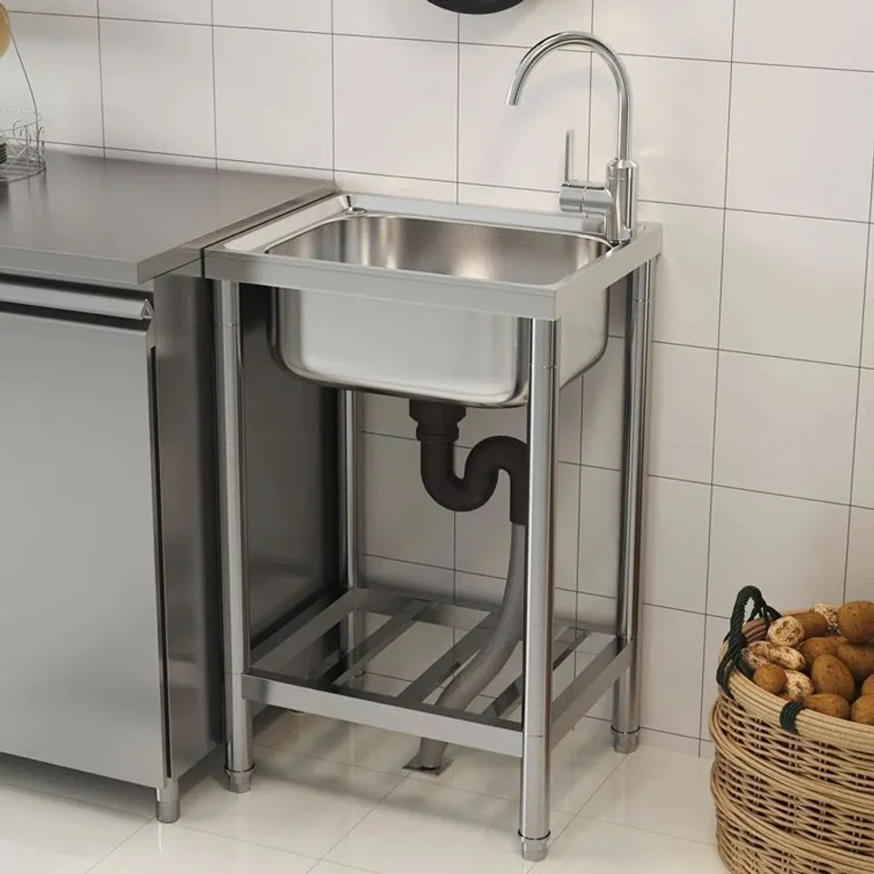BOXED LEMING STAINLESS STEEL COMMERCIAL SINK WITH FAUCET AND SHELF (1 BOX)