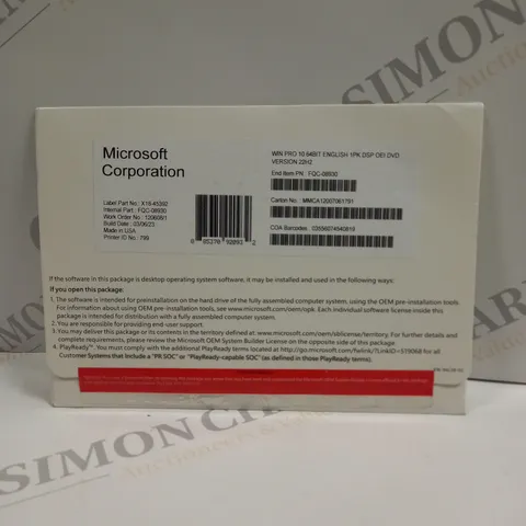 MICROSOFT WINDOWS PRO 10 64BIT DVD VERSION SOFTWARE 
