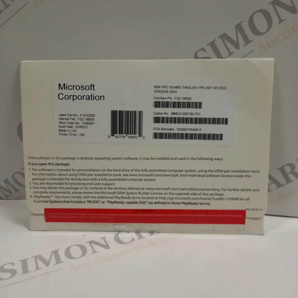 MICROSOFT WINDOWS PRO 10 64BIT DVD VERSION SOFTWARE 