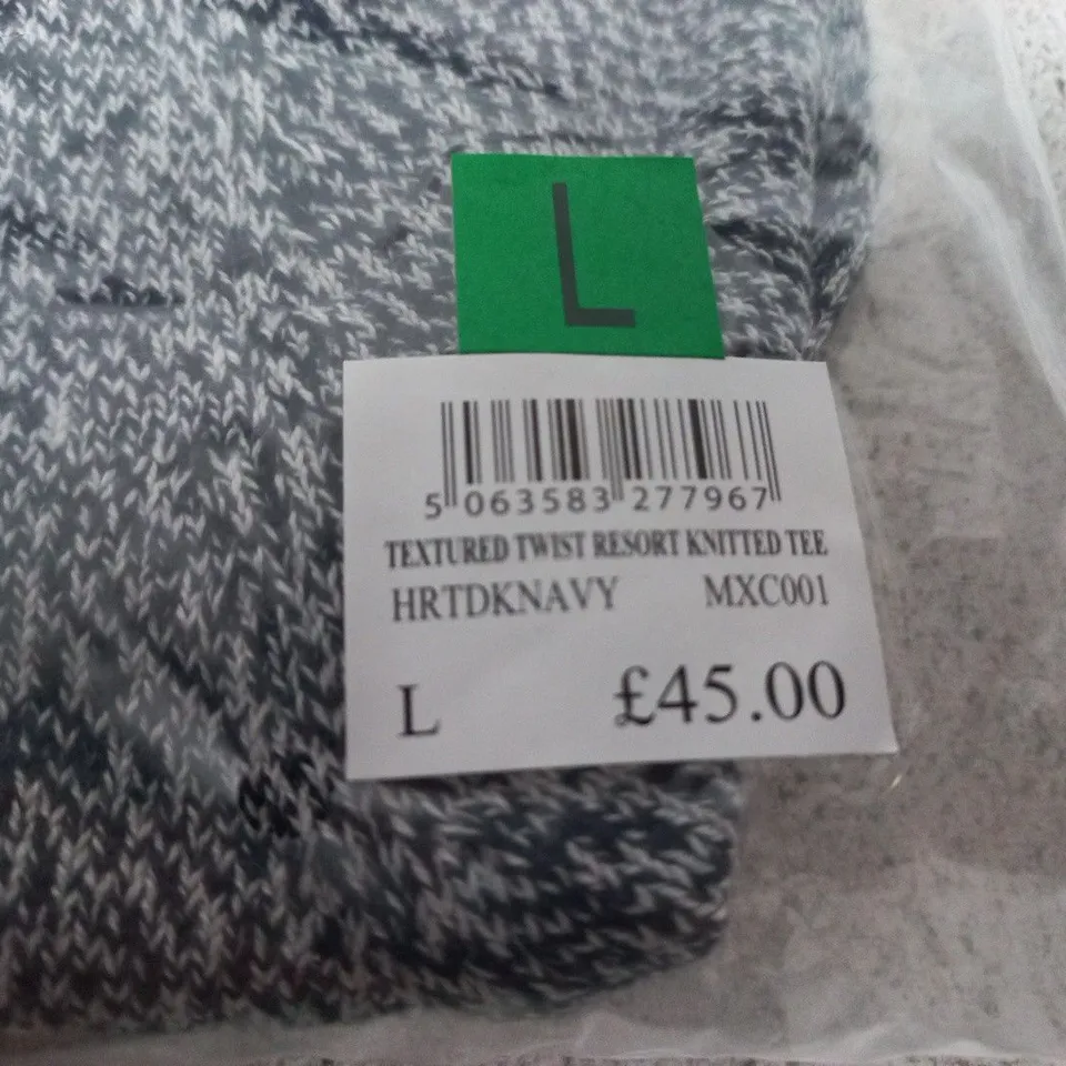 MEN'S TEXTURED TWIST RESORT KNITTED TEE – NAVY, SIZE L