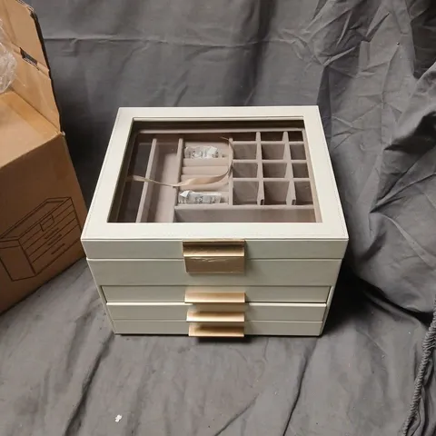 SONGMICS JEWELLERY BOX WITH GLASS TOP – JBC161W01, 3-DRAWER STORAGE