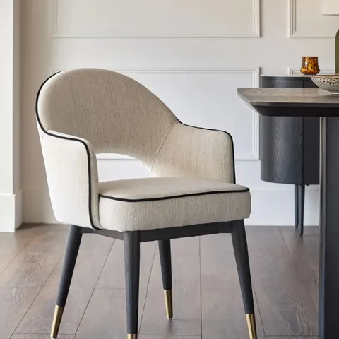 BOXED DANETTI CLOVER IVORY FABRIC DINING ARMCHAIR